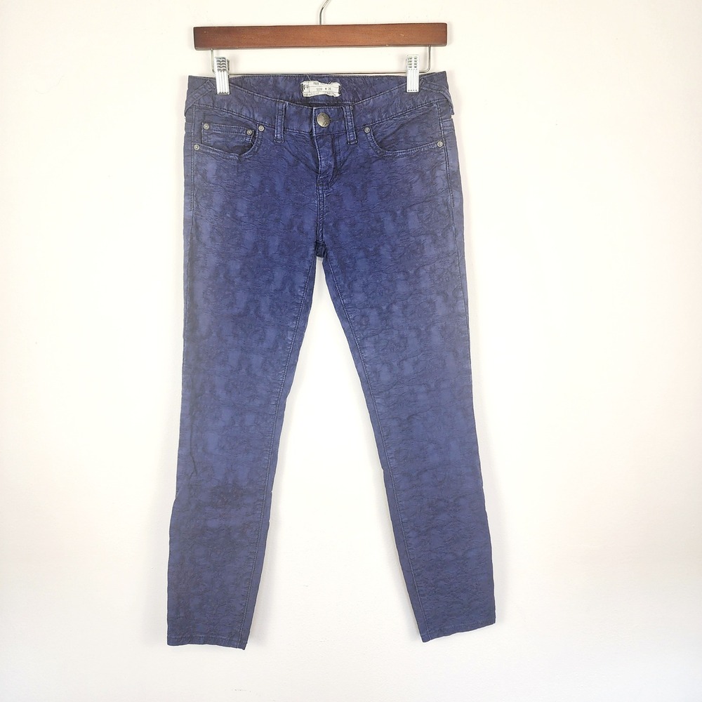 Free People Women's‎ Size 26 Blue Textured Print Skinny Jeans